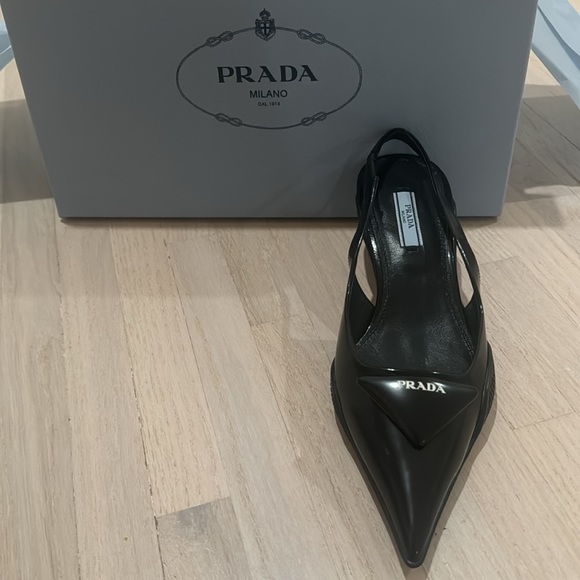 Prada calzature Donna kitten heel black leather size 37 - Picture 2 of 6